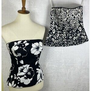 2 White House Black Market WHBM Bustier Corset Top Sz 4 Black White 1 NEW 1 Used